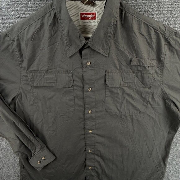 Wrangler Button Up Shirt Men Outdoors Solid Gray Long Sleeve XL Hiking Fishing - Picture 1 of 15